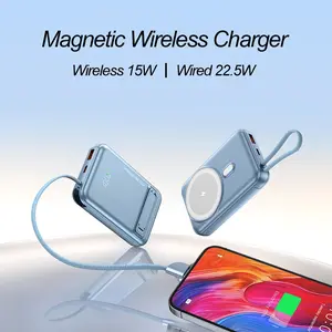 Magnetic Fast Charging Wireless Power Bank 22.5w with Cable, 10000mah Digital Display, Lithium Polymer Battery, Type-C Input, USB-A Output