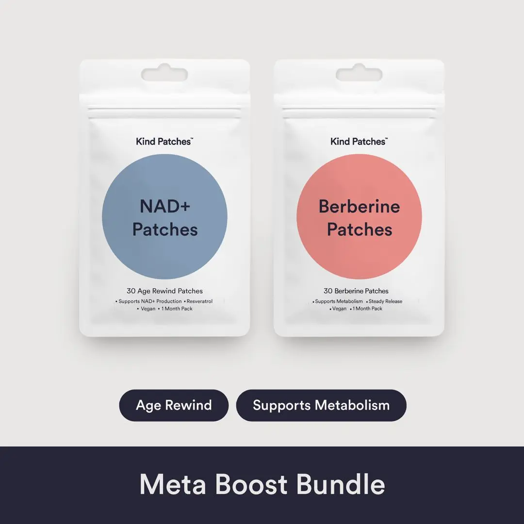 Kind Patches Meta Boost Bundle, 30 Berberine Patches+30 Age Rewind Patches, Support Metabolism, Supports NAD+ Production, Resveratrol, Steady Release, Vegan