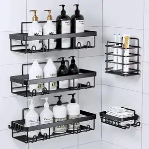 2026  5 Pack Shower Caddy Shelf Organizers Rack,Self Adhesive Black Bathroom Storage Organization,Home Kitchen No Drilling Inside Decor Rv Accessories,First Apartment Essentials Mount Smooth farmhouse wall