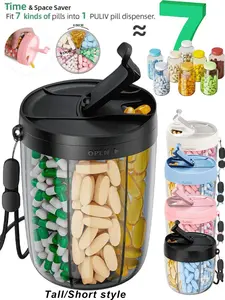 Portable Medicine Container With Compartments - Can Hold 7 Kinds Of Vitamins And Medicines, 7-Compartment Medicine Box, 7 Days A Week, Anti-Mixing Design, Wide Opening, Clear Observation Window