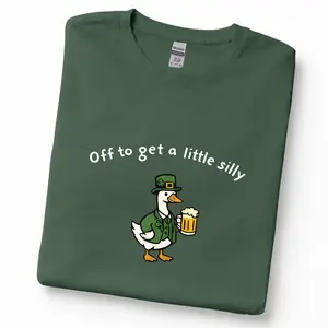 St Patrick’s Day Silly Goose Graphic T-Shirt, Off To Get A Little Silly Funny Irish Meme Animal Tee