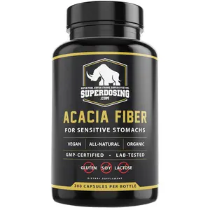 Fast Acting, Organic Acacia Senegal Fiber Capsules 300pk. Natural Soluble Fiber Supplement Pill. Vegan Prebiotic Capsules.