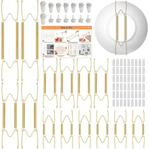 14 count Invisible Plate Hangers for The Wall - 4/6/8/10 Inch Stainless Steel Decorative Plate Holers for Display, Artwork & Home Decor (Includes 14 Wall Hooks & 56 Tip Protectors & Guide)