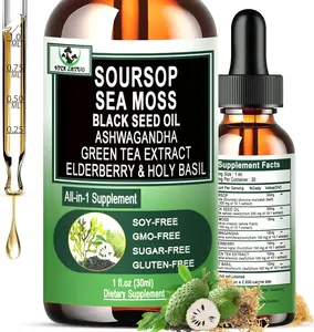 Soursop Drops,Soursop Bitters Liquid with Sea Moss Black Seed Oil Green Tea Extract Ashwagandha Elderberry Holy Basil-Multimineral&Vitamins Superfood Drops , Pack of 1