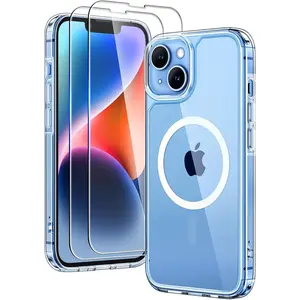 3 in 1 Magnetic for iPhone 14 Case Clear, [Compatible with MagSafe] with 2X Screen Protectors, Military-Grade Drop Protection Shockproof Slim 14 Cover 6.1 Inch