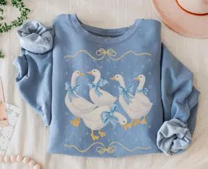 [SALE UP TO 50% + FREE SHIP] - Vintage Country Geese s Sweatshirt Blue 1980s Kitchen Farmhouse Crewneck Silly Goose Lover Tshirt Retro Mama Cottagecore
