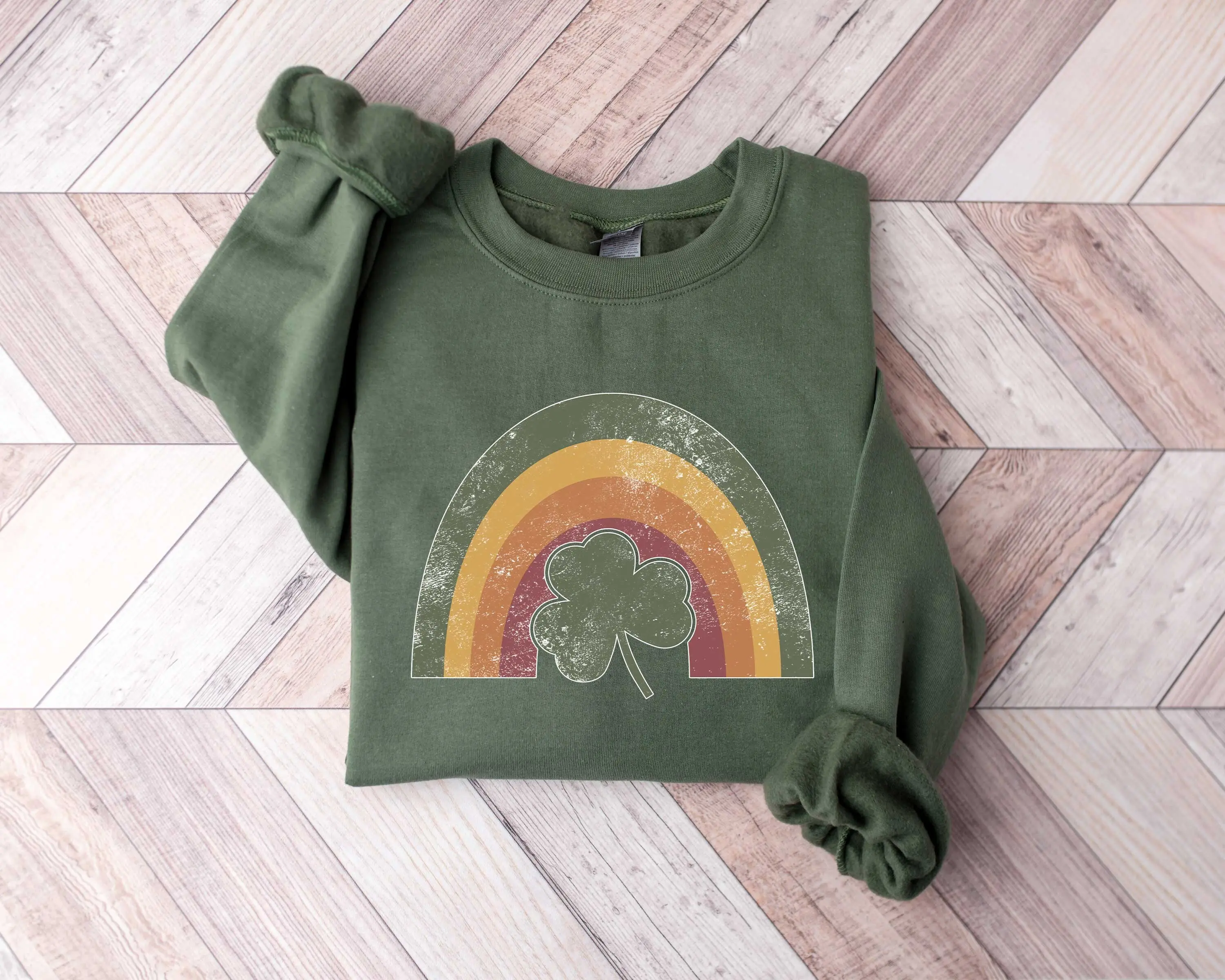 Retro Lucky Shamrock Rainbow Sweatshirt, Shamrock Shirt, St Patrick Day Sweatshirt, Lucky Shamrock Sweater, Irish Day Rainbow Shirt