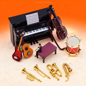 Classical Instrument Model Display Set, 1:12 Scale Resin Miniature Models, Includes Piano Guitar Violin Saxophone, Perfect for Decoration, Collectible Room Decor, Ornaments