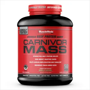 CARNIVOR Mass Beef Protein Isolate Shake 50 Grams Protein 125 Grams Carbs 0 Sugar Lactose Free 5 Pound Fitness Supplement Edible