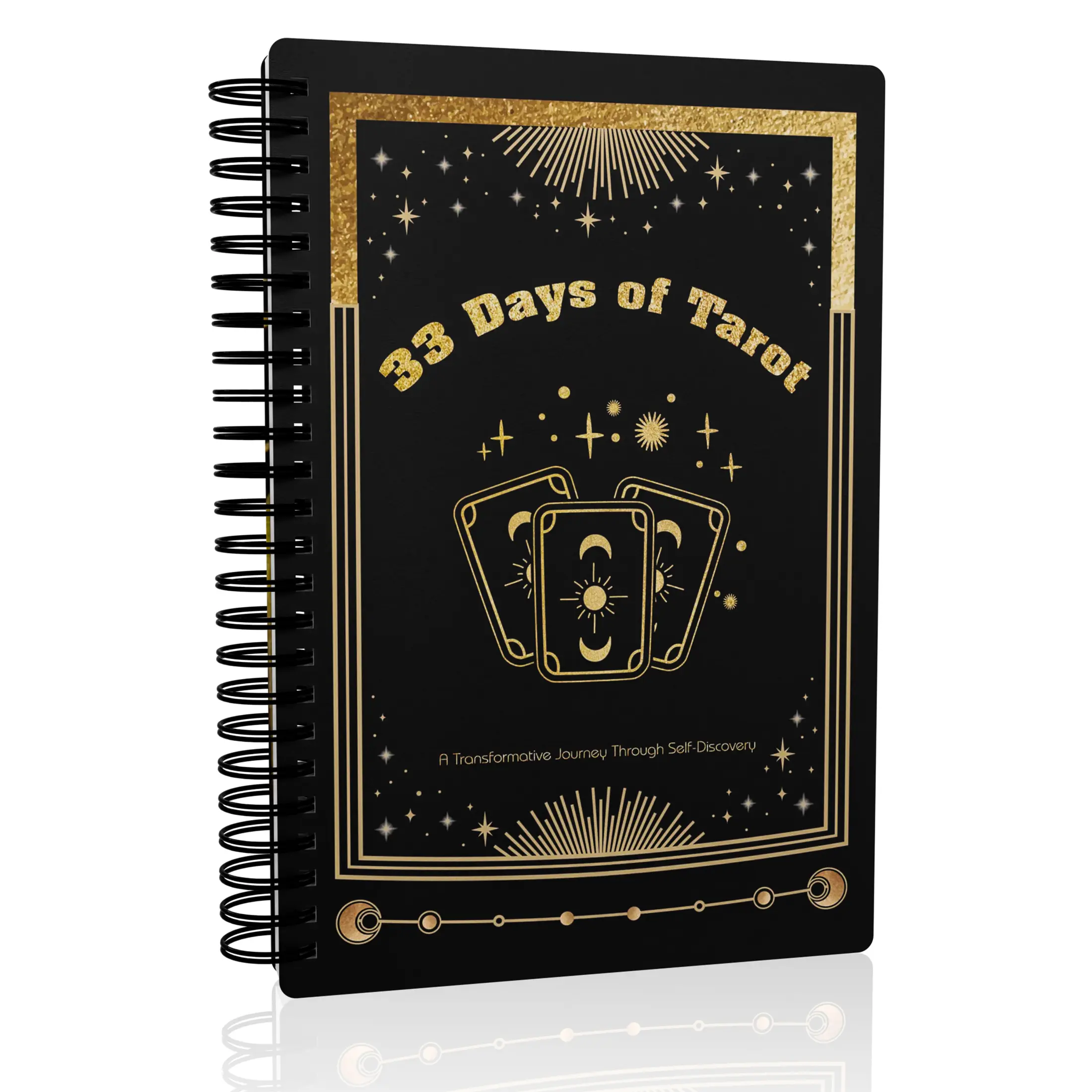 Hardcover Spiral Notebook, A5 33-Day Guided Tarot Journal - 100gsm Acid-Free Paper, 4-Module Learning System, Daily Draw Prompts, Interpretations, Reflections, Card Notes, Tarot Symbols, Self-Improvement Organiser for Office Stationery, Self Improvement J