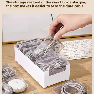 Cable Management Box Set with 7 Small Flip-Style & 1 Large Box for Efficient Desktop Charging Desk Accessories Durable PP Material Clutter-Free Organizer for Office & Home Storage Organiser Cord Organizer