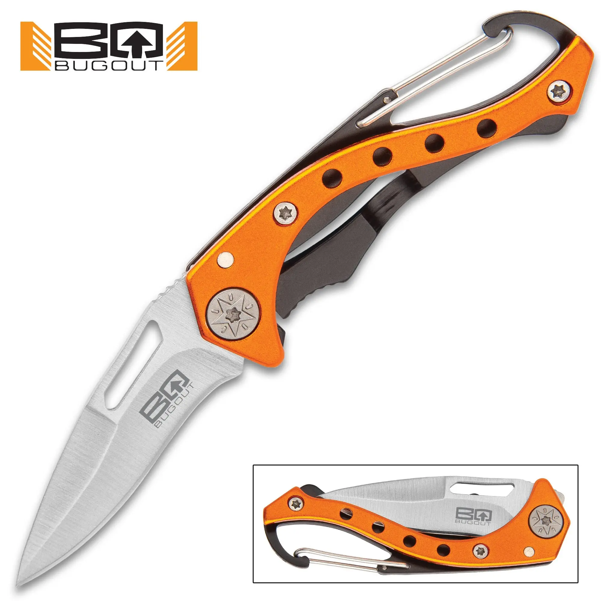 BugOut Carabiner Pocket Knife, Stainless Steel Emergency Survival Tool for Farm Animal & Poultry Ear Tag Handling, Emergency Tool, Stainless Steel Knives, Portable Multipurpose Knives