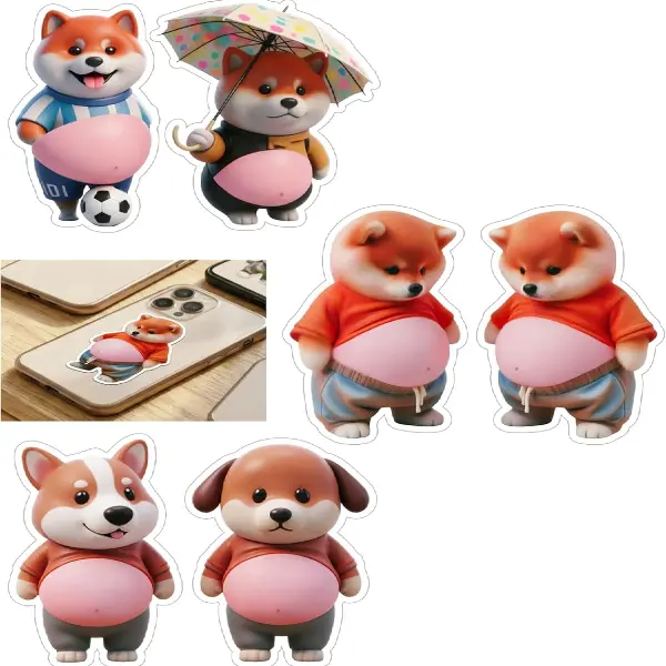 6Pcs 3D Shiba Inu Dog Belly Mochi Squishy Stickers, Stress Relief Fidget, Cute Squeeze Toys for Kids Party Favors, Classroom Gifts, School Rewards, Fun Gift for Adults & Kids, Silicone Puffy Car Door & Wall Buffers, Father's Day & Easter