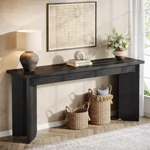 Tribesigns 70.9-Inch Farmhouse Console Table For Living Room, Long Wood Sofa Table Behind Couch With Double Pedestal, Black Tribesigns 70.9-Inch Farmhouse Console Table For Living Room, Long Wood Sofa Table Behind Couch With Double Pedestal, Black