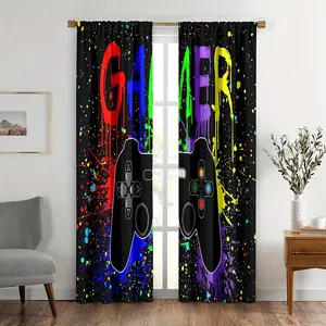 Video Game Curtains Set, 2-Piece Gaming Themed Decoration for Gamers & Boys, Design for Modern Home Setup, Window Curtain, Room Decor Curtain