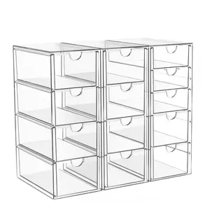 13 Drawers Clear Stackable Acrylic Storage Box, Versatile Organizer for Bathroom, Vanity, Kitchen Cabinets, Pantry & Home Organization Storage Containers