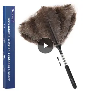 【New Arrival Deal】Soarer Extendable Ostrich Feather Duster-40 inches Fluffy Natural Genuine Feather Duster with Handheld for Cleaning Ceiling Fan,pendant lamp, High Ceiling, Blinds, Furniture Adjustable Steel cleaner supplies bundle