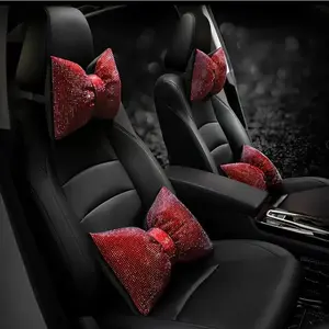 Rhinestone Decor Car Headrest & Lumbar Pillow, 2 Counts Cute Car Neck Pillow & Lumbar Pillow, Universal Car Interior Accessories for Women & Girls
