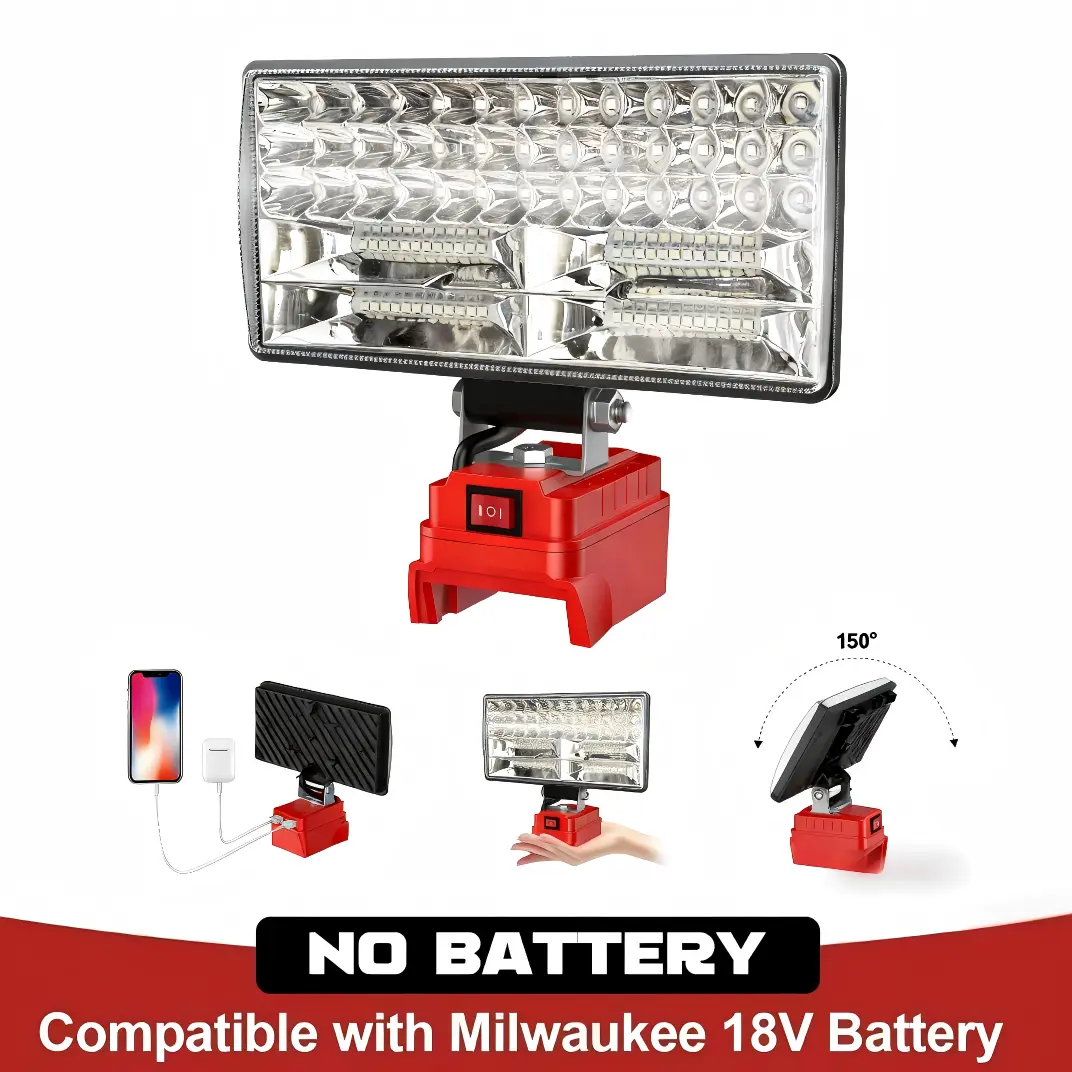 Cordless LED Work Light for Milwaukee 90W 5400LM Wide Beam Floodlight with 2 USB Ports Compatible with 18V Batteries Ideal for Emergencies Workshops Garages