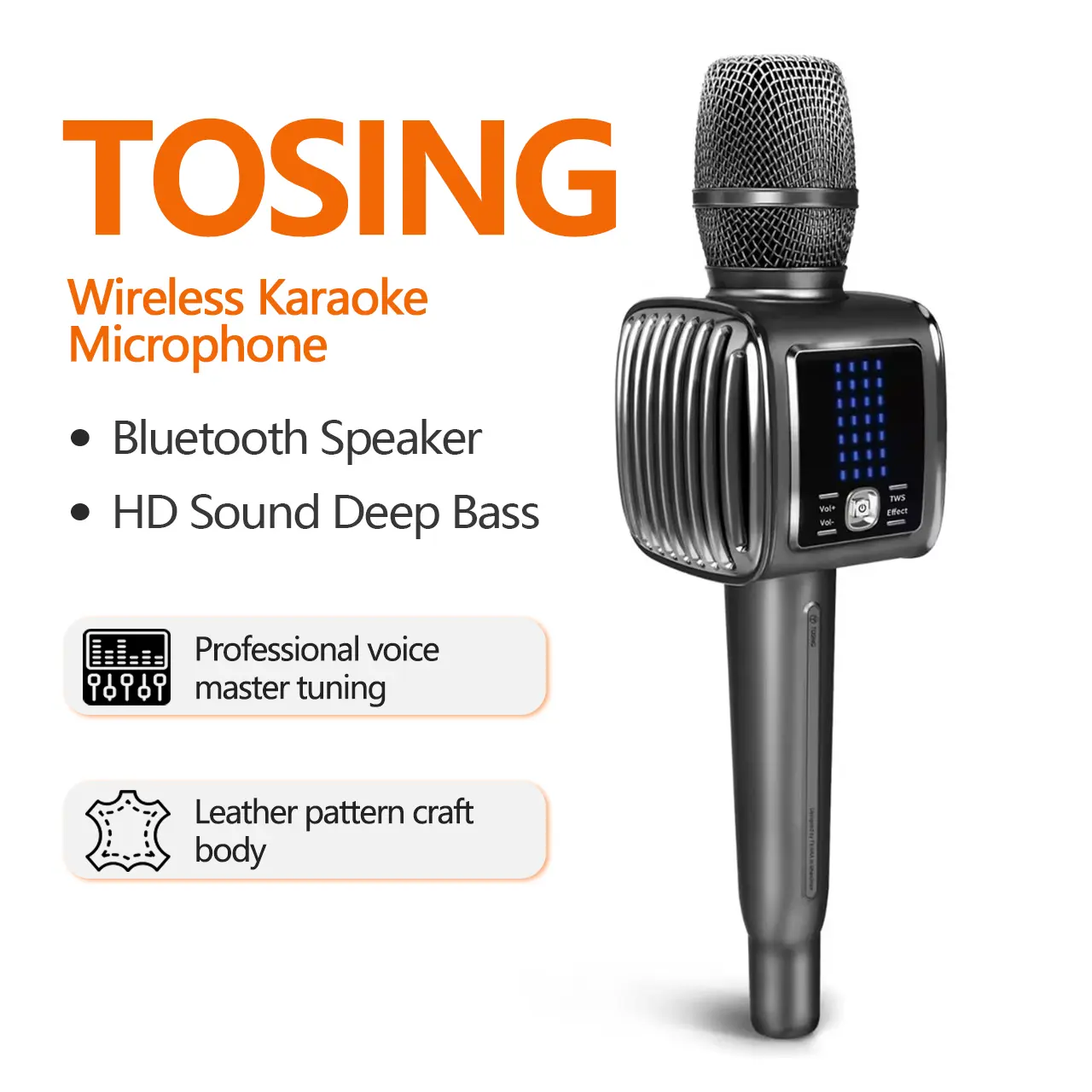 TOSING G6 PRO Wireless Condenser Karaoke Microphone with Bluetooth Speaker - Rechargeable Portable Handheld Mic, USB Audio Connection, Noise Reduction, Smartphone Compatibility (iOS&Android), User Manual, Streaming, Charging Cable for Birthday, Home Use,,