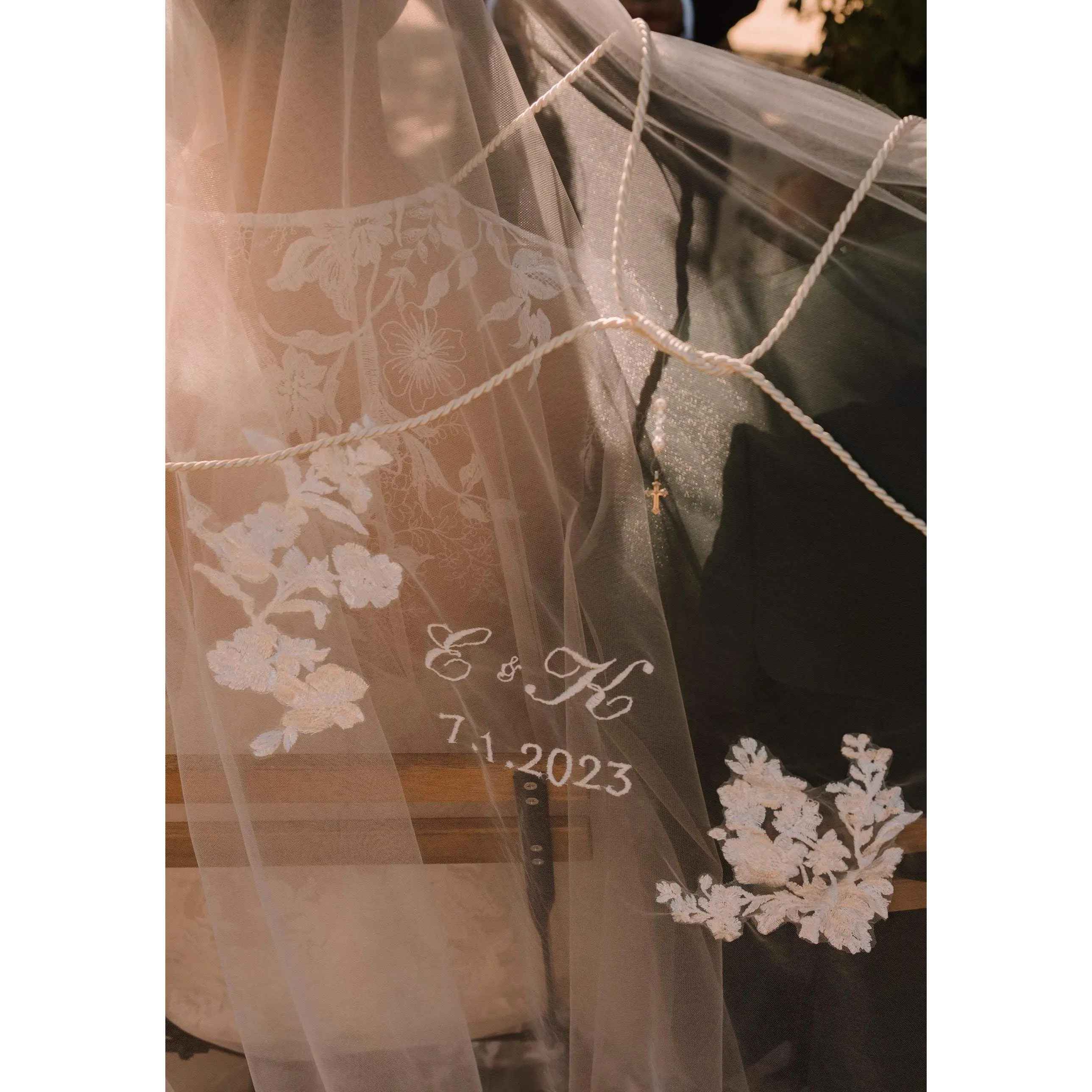 Embroidered Unity Wedding Veil | Lace Applique + Couple's Initials