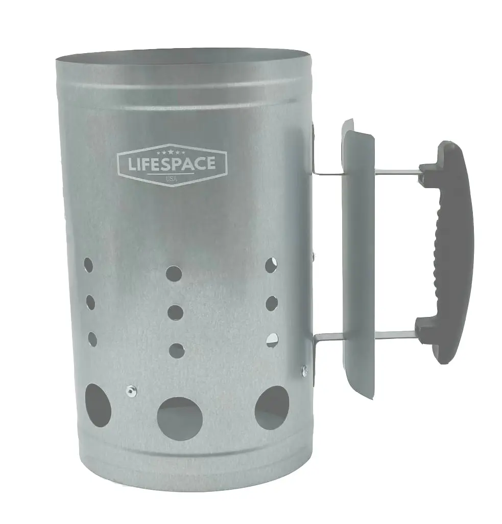 Lifespace International LLC Galvanized Steel Cylindrical Charcoal Chimney Starter with Handles - Single Unit, Durable, Easy-to-Use, Portable, Quick, Approx. 2 lbs, All Seasons BBQ Grill Kitchenware for Outdoor Cookouts, Safety-Focused, Fast Lighting