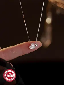 S925 Sterling Silver Heart Shaped Pendant Necklace with Box, Artificial Zircon Decor Whimsical Necklace, Fashion Jewelry Accessories for Women As Gift, Minimalist Necklace, Heart Design Necklace, Fashion Pendants