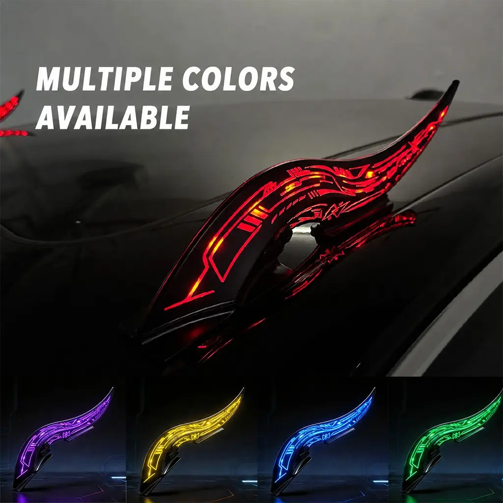 Pack of 2 Universal Cyberpunk Dragon Horn Car Decorations, Vehicle Decor, 32LED Modes, Type-C Rechargeable, Easy Install , Suitable for Various Cars, Stylish and Functional