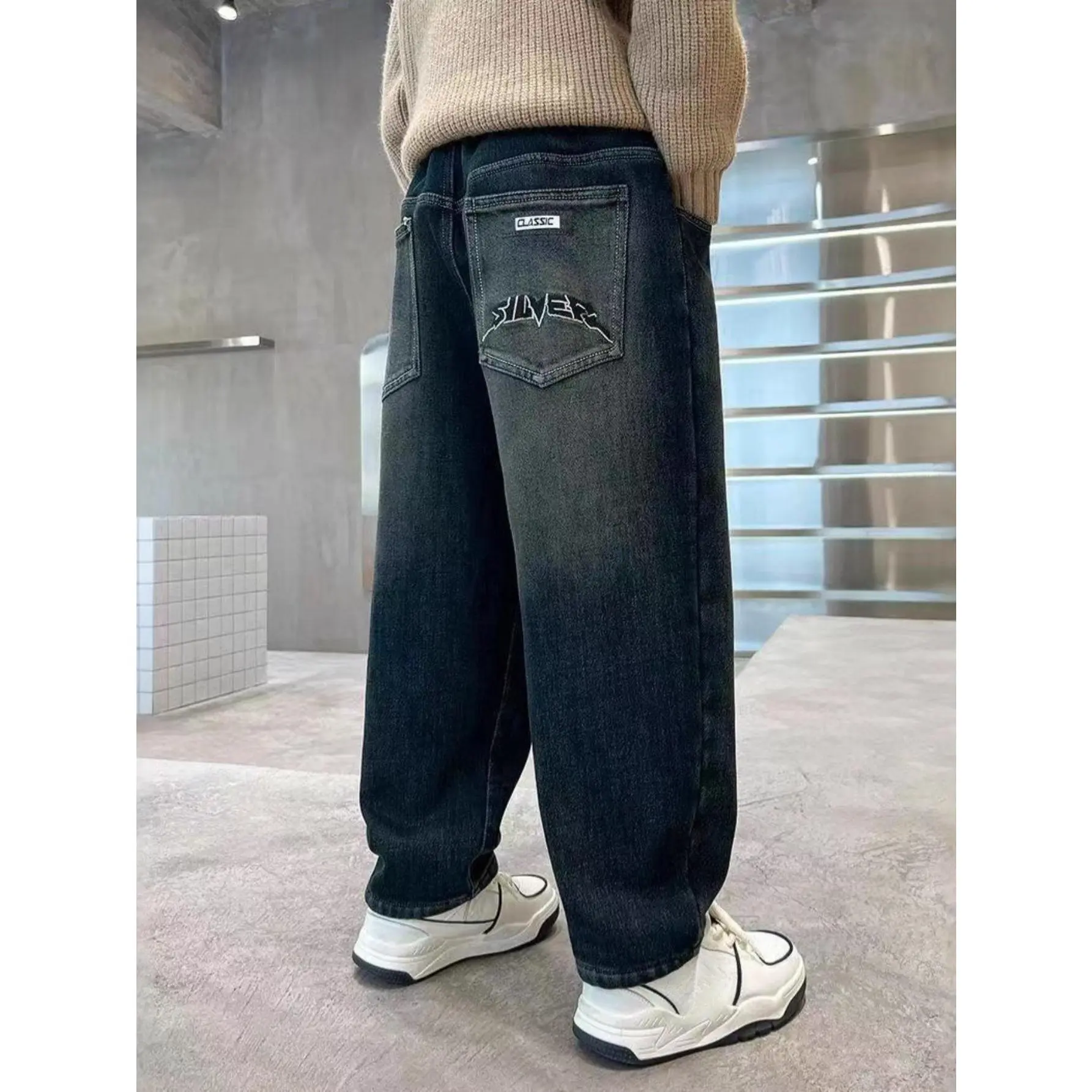 Big Kids Boys Letter Jeans/ Y2K Trendy Black Grey Gradient Loose Baggy Jeans/ Multi-Scene Street Cool Outfits/ 65%, Kids Clothes Boys, Boys Clothes, Pants, Boys Jeans, Baggy Jeans, Teen Boys Gifts, Boys Trendy Stuff