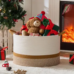 Cotton Rope Woven Blanket Storage Basket 20"x15"