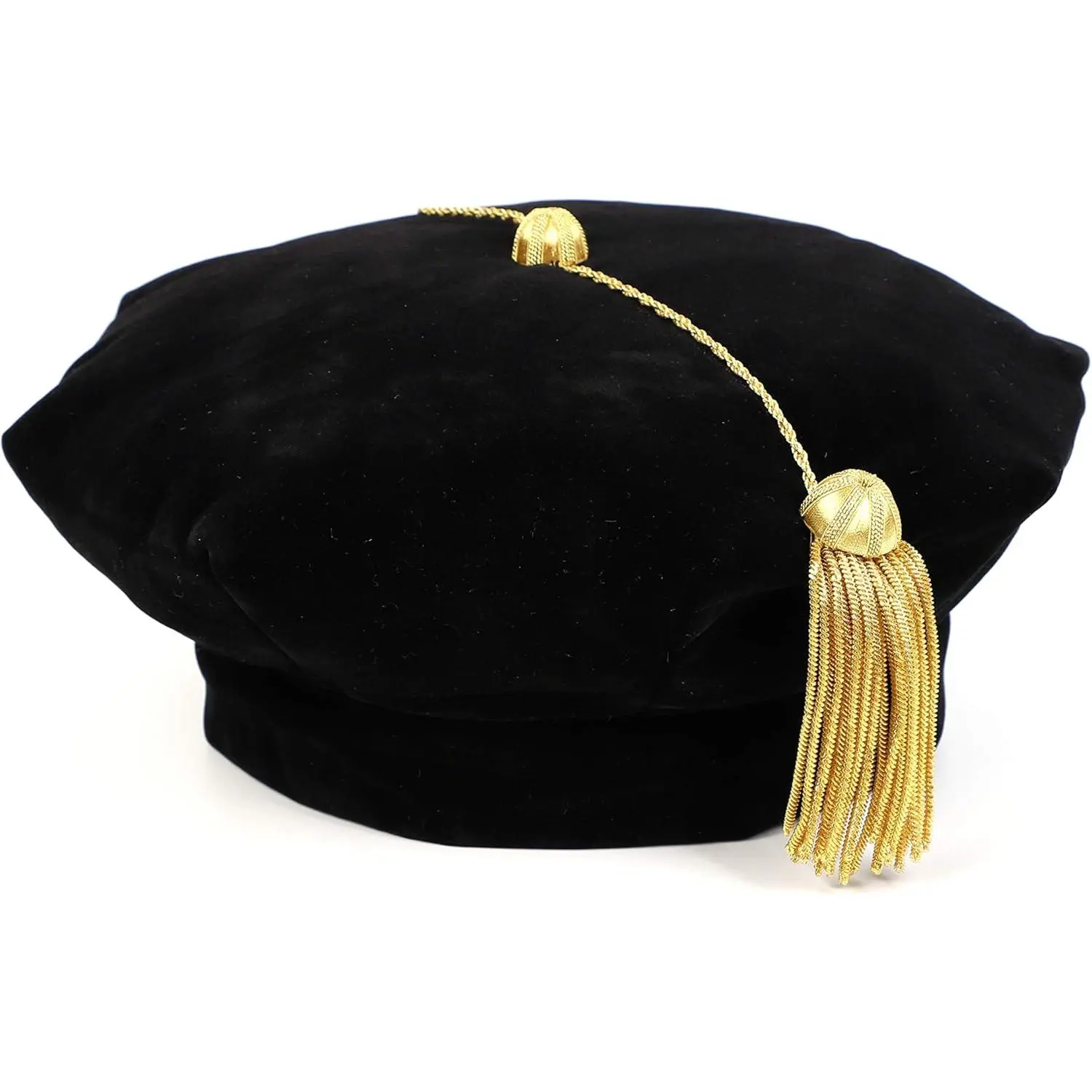 Graduation Gown Cap, Adjustable Sizes XS-XL, 8-Sided Blue Doctoral Tam with Bullion Tassel, Silk Satin, Synthetic, Blue 8 Sides, Velcro Closure, Imported Bullion Tassel, Soft, Friendly Customer Service, Cold Wash, Thick, Doctoral Cap