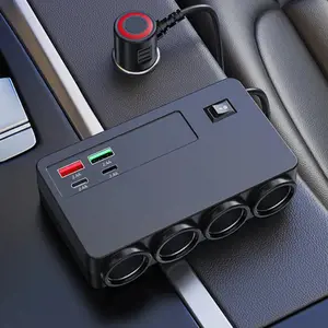 8 in 1 Smart 4-Cigarette Lighter Adapter 120W Super Flash Charge with PD/QC 3.0, 12V/24V Independent Switches DC Cigarette Outlet Car Charger, for All Car Devices, no pressure during simultaneous charging