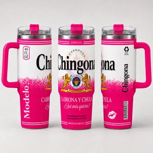 20oz 30oz 40oz Stainless Steel Tumbler with Lid - Pink Cabrona y Chula Mexican Style Insulated Travel Mug - Double Wall Vacuum Flask for Cold Drinks