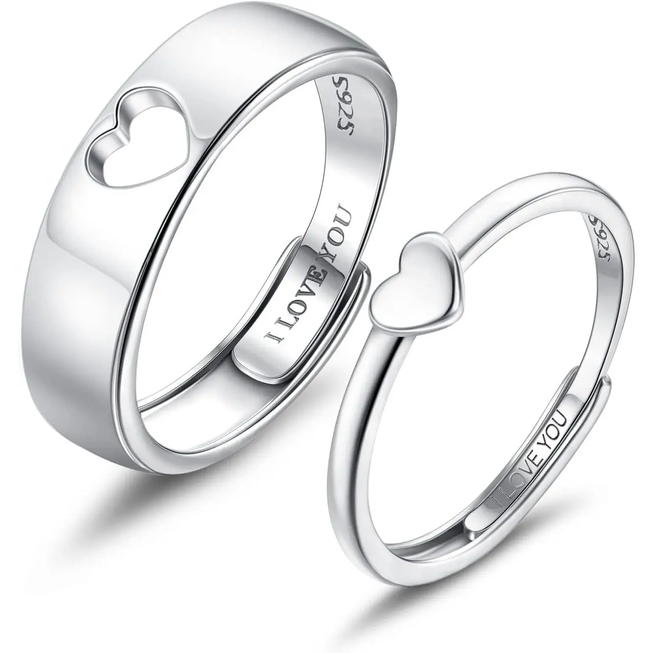 MILACOLATO Matching Rings for Couples 925 Sterling Silver Matching Heart Promise Rings I Love You Engagement Wedding Ring Sets for Him and Her Adjustable Butterfly Matching Rings Valentines Day Gifts, Heart Shaped Ring, Matching Bf And Gf summerwins
