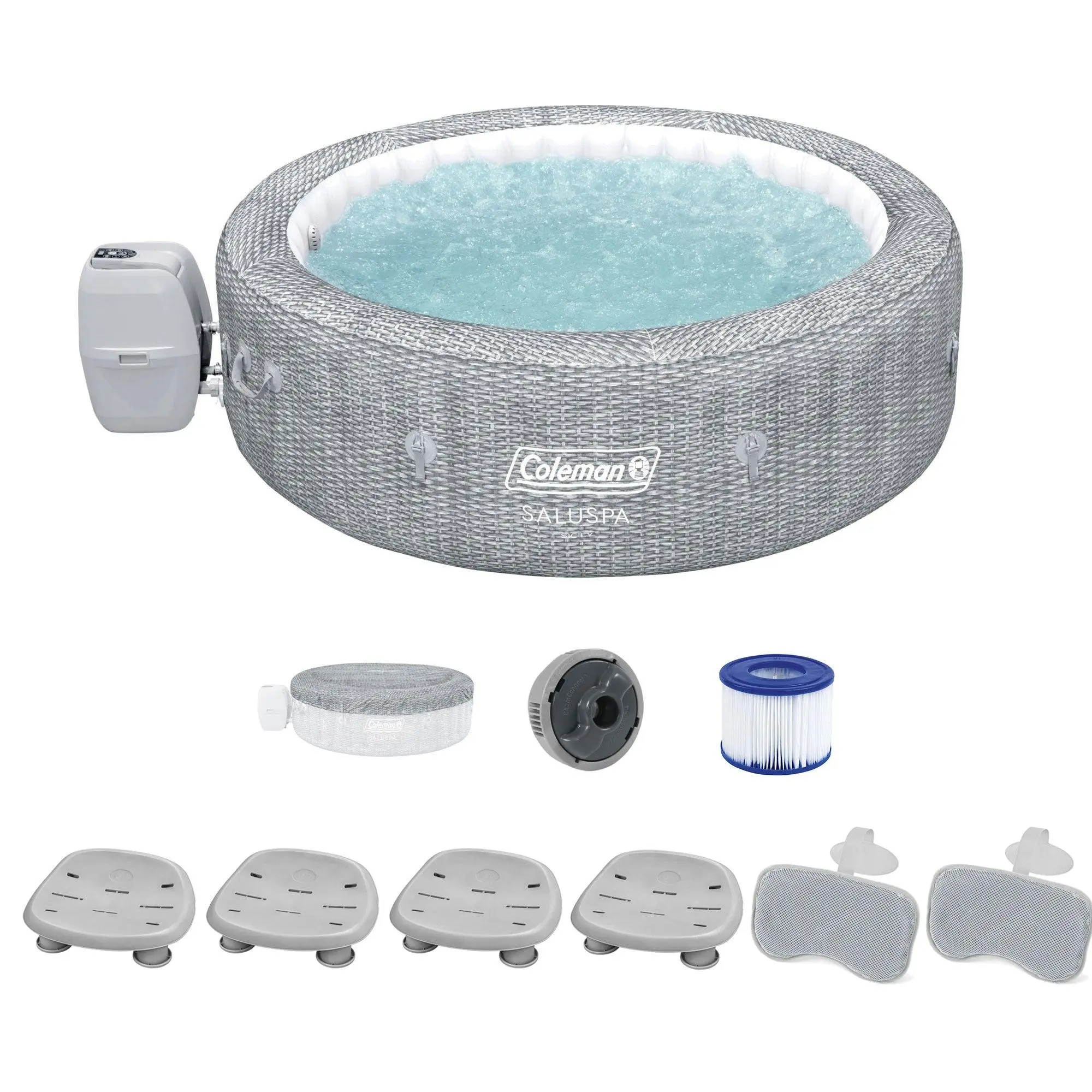 Coleman SaluSpa Sicily AirJet Hot Tub w/Bestway 4 Seats & 2 Headrest Pillow Coleman SaluSpa Sicily AirJet Hot Tub w/Bestway 4 Seats & 2 Headrest Pillow