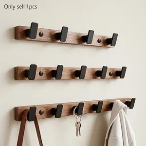 Wooden Hook Clothes Hanger, Wall-Mounted Coat Rack, Entry Door Back Hanging Organizer, Bag Umbrella Key Holder, Drill-Style Mounting
