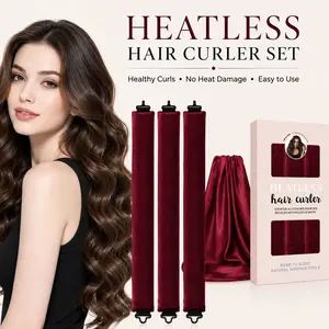 4PCS Heatless Hair Curler Set, No Heat Velvet Curling Rods with Satin Silk Scarf for Overnight Natural Waves & Bouncy Curls, Soft Sleep-In Hair Styling Kit for Long, Medium & Thick Hair