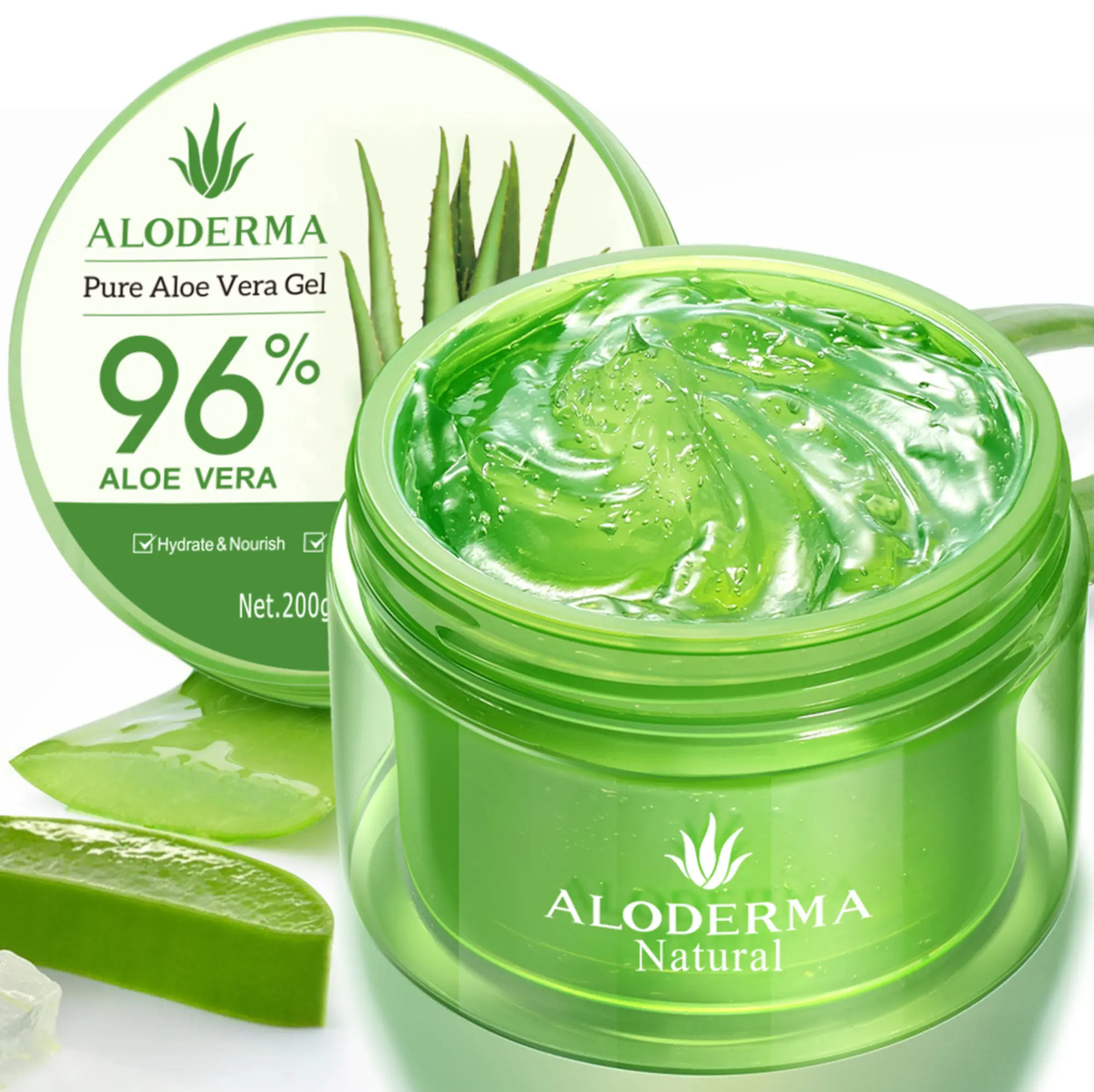Aloderma Aloe Vera Gel Made within 12 Hours of Harvest with 96% Pure Organic Aloe Vera for Skin, Scalp, & Hair, Soothing Aloe Face Moisturizer, Multipurpose, Hydrating Aloe Gel, 7.05oz Vegan