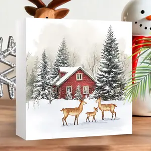 1PC 10x10cm Reindeer PVC Table Art, Rustic Farmhouse Christmas Sign, Handmade Nordic Decor for Living Room & Bedroom, Cozy Cabin Style Gift
