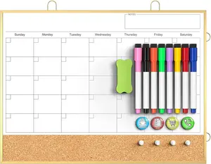 Calendar Whiteboard for Wall, 16"X12" Small Dry Erase Board Cork Board Combo, Hanging Double-Sided  White Board Monthly Calendar for Office, Kitchen, Home, Planner, Memo