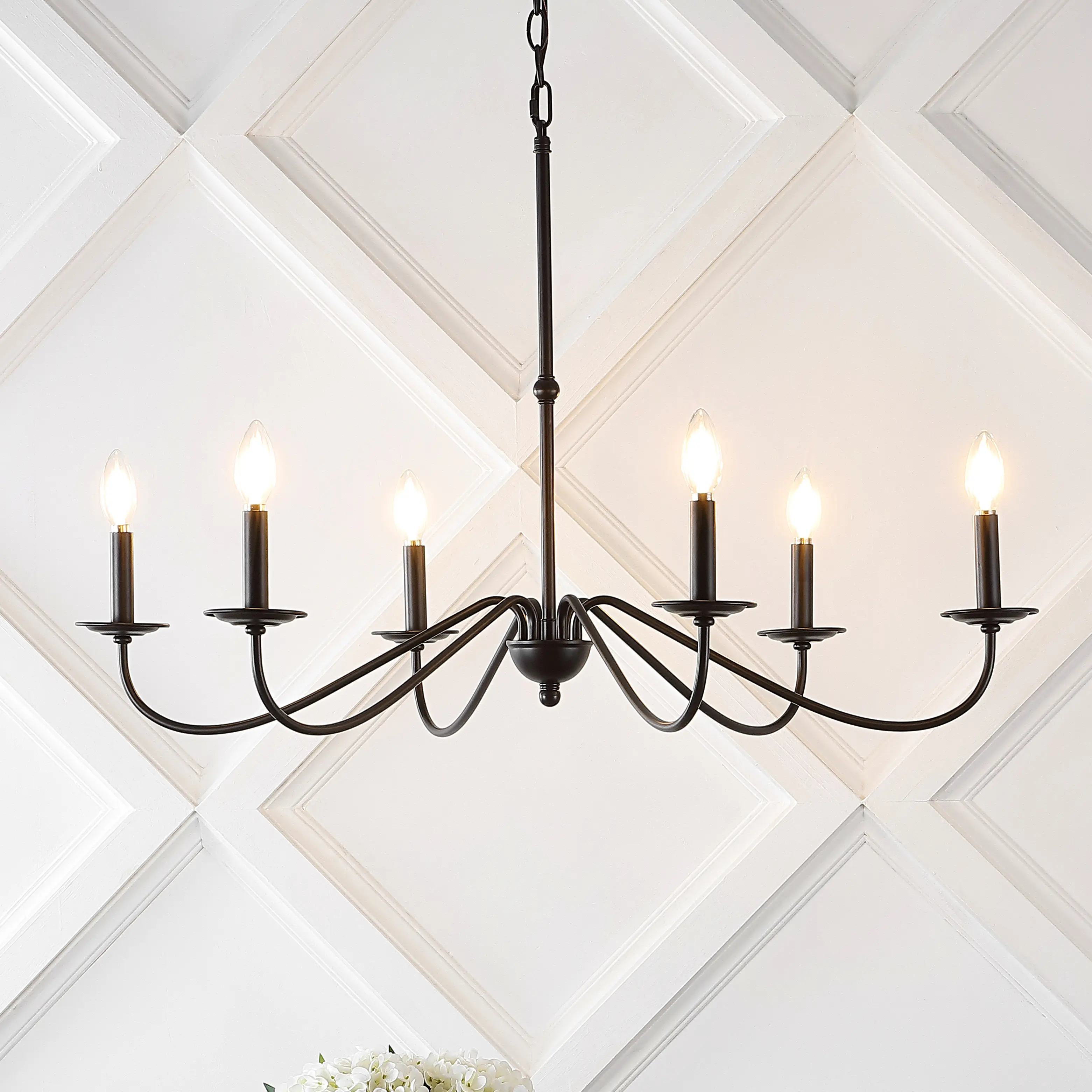 JONATHAN Y Wicklow 34.75" Bohemian Farmhouse Iron LED Chandelier, Dimmable Ceiling Lights, Home Decor Light, CRI80 True Colors Indoor Lighting Fixture