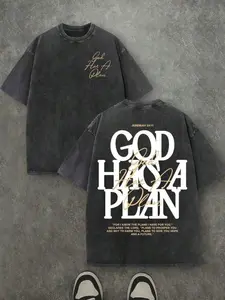 Vintage Washed Loose Fit T-Shirt, Dual-Sided Faith Print Short Sleeve, Y2K Retro Street Style, Casual Inspirational Top, Unisex Religious Aesthetic Tee