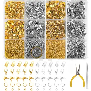 1273 Piece Bracelet Clasp Set, Chain Clasp Set, Includes Lobster Clasp, Clip, Bale Clasp, Connector, Fixing Bead, Tweezers, Pliers, Jewelry Making Set Necklace Alloy