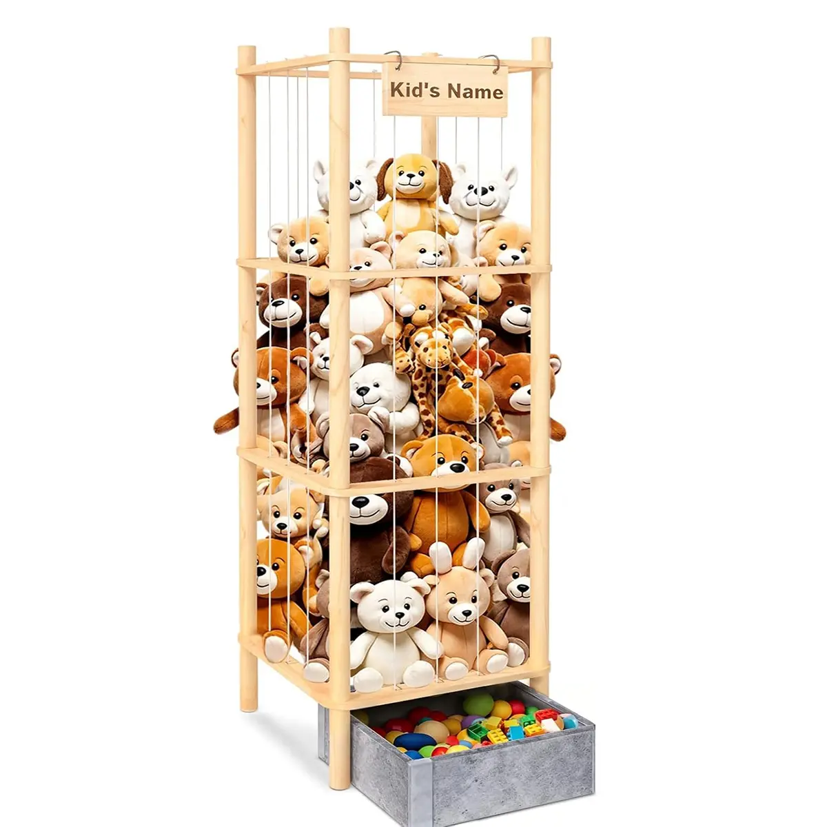 WOODURE Stuffed Animal Storage & Organizer - Durable Wooden Cute Zoo Toy Holder for Toddlers, Easy Installation for Organizing Kids' Rooms, Ideal Gift for Home Organization Needs,dorm essentials,home essentials