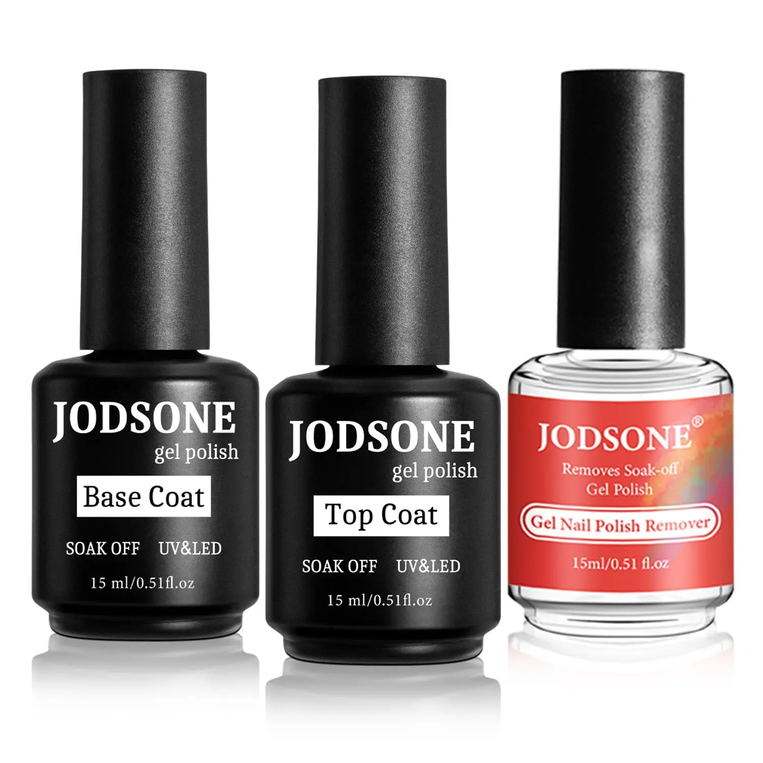 JODSONE 15ML Gel Polish Remover for Nails Kit, Acrylic Nail Care Set with Base Coat & Top Coat, Quick Peeling Formula for Beginners
