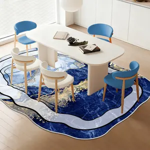 Luxury Blue Gold Art Pattern Kitchen Area Rug Living Room Rug, Hallway Carpet, Soft Comfortable Floor Mat, Easy Clean Decorative Rug