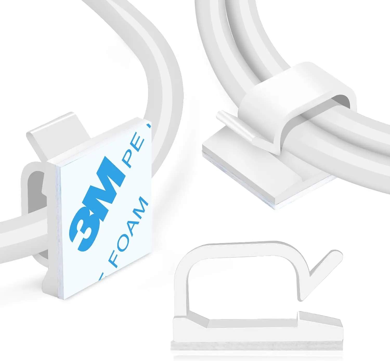 120PCS XHF Adhesive Cable Wire Clips White, Cable Staples Outdoor Cable Management Wire Organizer Cord Holder for Under Desk, Car, Wall, TV PC Ethernet Cable