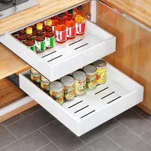 21" Deep Pull Out Cabinet Organizer, Heavy Duty Full-Extension Slide Out Drawers with Nano Adhesive, Roll Out Sliding Shelf for Kitchen Cabinets Bathroom Pantry Under Sink, White