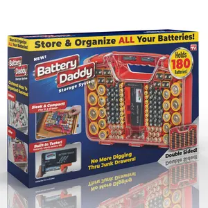 Battery Daddy - Battery Organizer Storage Case with Tester, Stores & Protects Up to 180 Batteries, Clear Locking Lid