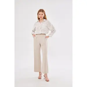 Lucy High Rise Flared Capri Pants- Beige